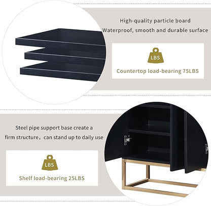 LUMISOL Modern Wood Kitchen Storage Sideboard Buffet Cabinet Console Table with Doors Wood Coffee Bar Cabinet with Shelves and Metal Base