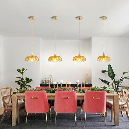 Kitchen Island Pendant Lights, E26 Nordic Pendant Lamp 10.3“ Small Vintage Style Amber Glass Hanging Lighting Fixtures Over Dining Room Table for Bedroom,Bar,Over Sink UL Certified Lighting