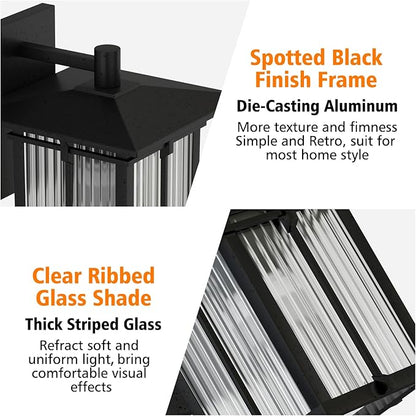Modern Outdoor Wall Light for House, Outdoor Lighting Fixtures Wall Mount with Ribbed Glass, Soptted Black Aluminum Exterior Wall Lantern for Front Porch Garage Patio (10.2''H, 1 pc)