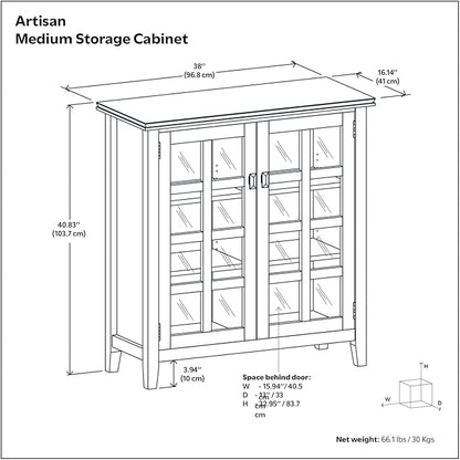 SIMPLIHOME Artisan SOLID WOOD 38 inch Wide Transitional Medium Storage Cabinet in Black for the Living Room, Entryway and Family Room