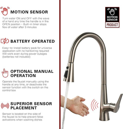 sumerain Motion Sensor Activated Kitchen Sink Faucet with Pull Down Sprayer, Brushed Nickel Touchless Kitchen Faucet Smart Hands Free