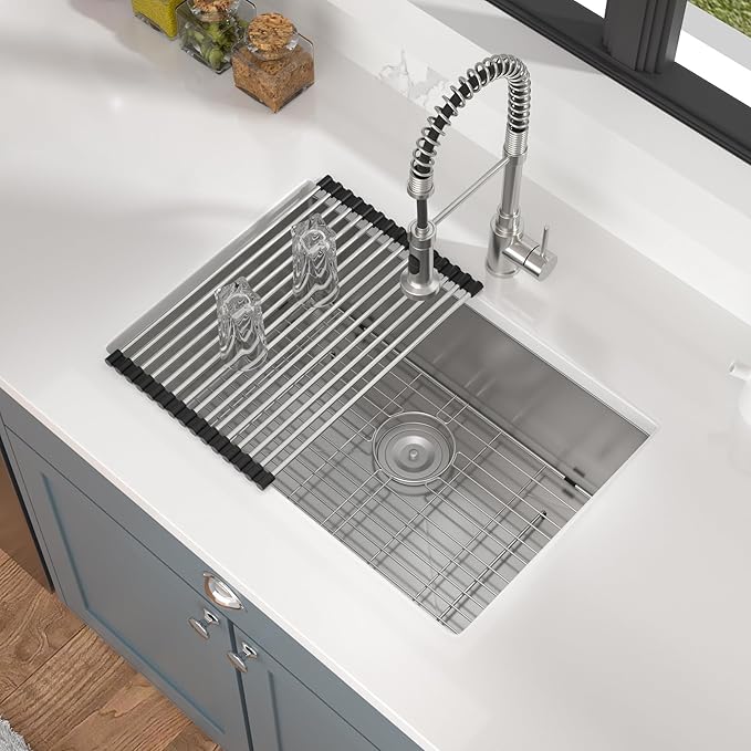 28 inch Undermount Sink - Mocoloo 28x18 inch Single Bowl Kitchen Sink Stainless Steel 16 Gauge Round Corner 10 inch deep with Accessories