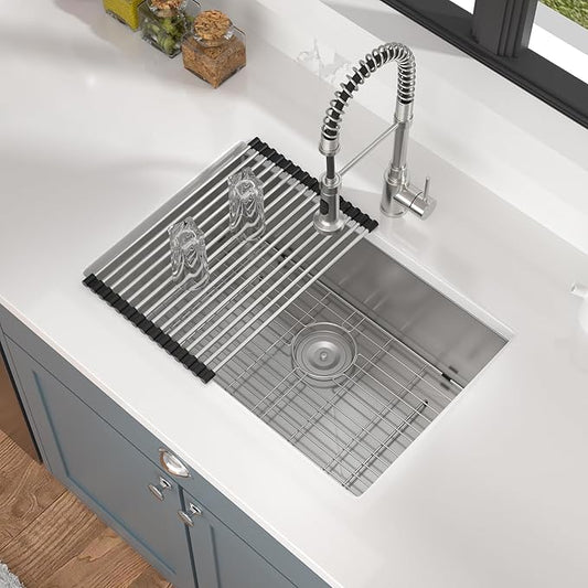 28 inch Undermount Sink - Mocoloo 28x18 inch Single Bowl Kitchen Sink Stainless Steel 16 Gauge Round Corner 10 inch deep with Accessories