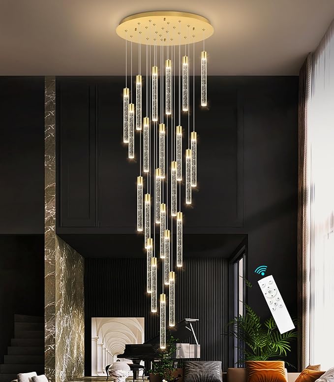 23-Light Long Large Modern Led Crystal Chandeliers Modern Spiral Chandeliers High Ceilings Chandelier for Staircase Foyer Gold