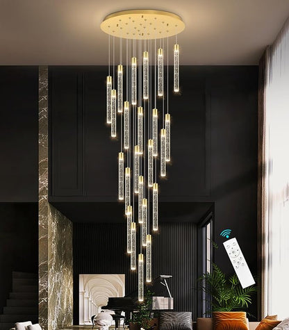 23-Light Long Large Modern Led Crystal Chandeliers Modern Spiral Chandeliers High Ceilings Chandelier for Staircase Foyer Gold