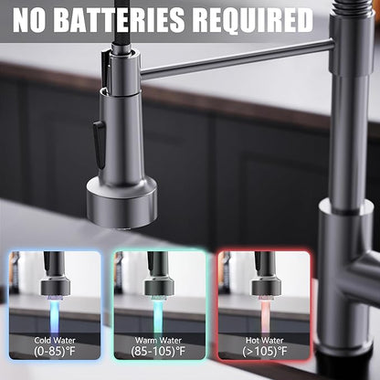 GIMILI Black Stainless Kitchen Faucet with Pull Down Sprayer Single Hole Stainless Steel LED Faucet, Suitable for Farmhouses, RV, Laundry Room, Outdoor, and Campers. Llave para fregadero de cocina