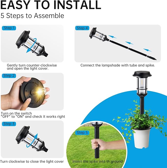 8 Pack Bright Solar Pathway Lights, LED Solar Powered Garden Lights Outdoor Waterproof IP65, Landscape Lighting for Path Walkway, No Wiring, Easy to Mount, Auto On/Off 2700K Warm White