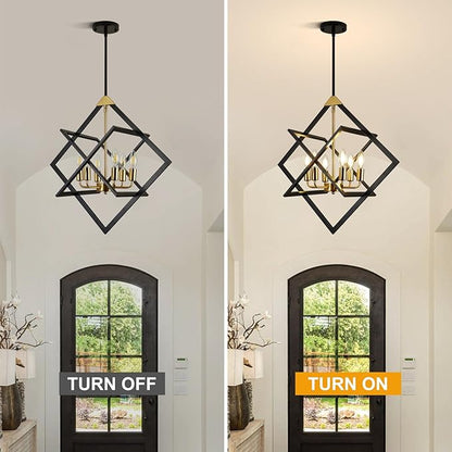 24" Modern Pendant Lights Kitchen Island, 6-Light Black and Gold Farmhouse Pendant Light Fixtures, Industrial Hanging Pendant Lights Fixture for Kitchen Island Dining Room Hallway Foyer Entryway