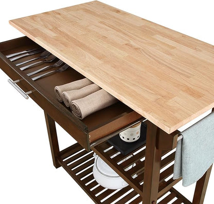 Convenience Concepts Designs2Go 3 Tier Butcher Block Kitchen Prep Island 40" - 3 Tier Modern Cooking Cart with Drawer, Food Serving Station for Kitchen, Dining Room, Espresso
