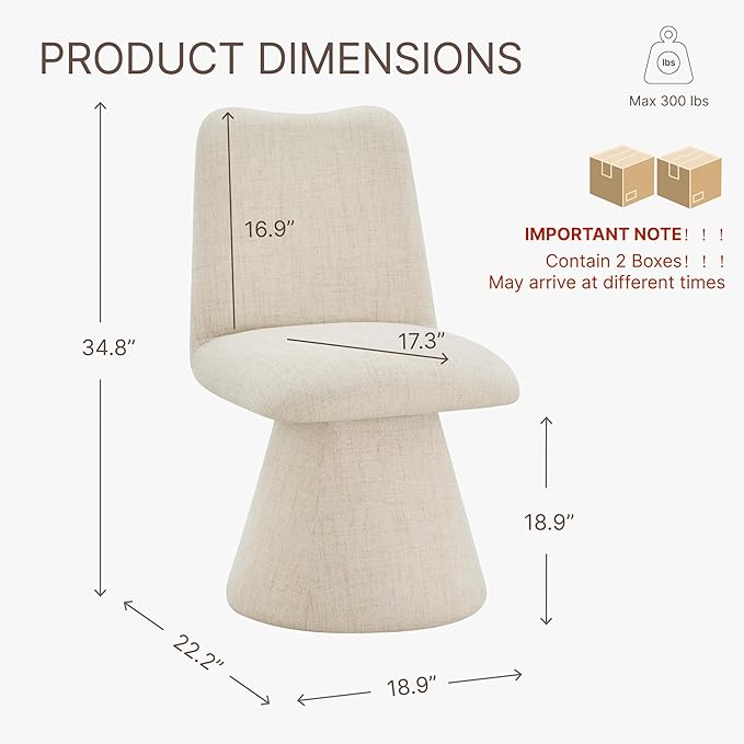 KISLOT Swivel Dining Chairs Set of 2, Modern Upholstered Dining Chair Mid Century Kitchen Chairs with High Back, 360 Degree Rotating Vanity Chair for Dining Room, Bedroom, Farmhouse, Sand