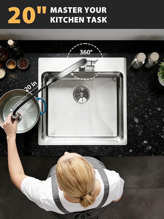 Hiqufet Vintage Kitchen Faucets with Pull Down Sprayer, Stainless Steel High Arc Kitchen Sink Faucet, Drip-Free 3 Spray Mode Faucet with 360° Rotation, Easy DIY Single Hole Install (Brushed Nickel)