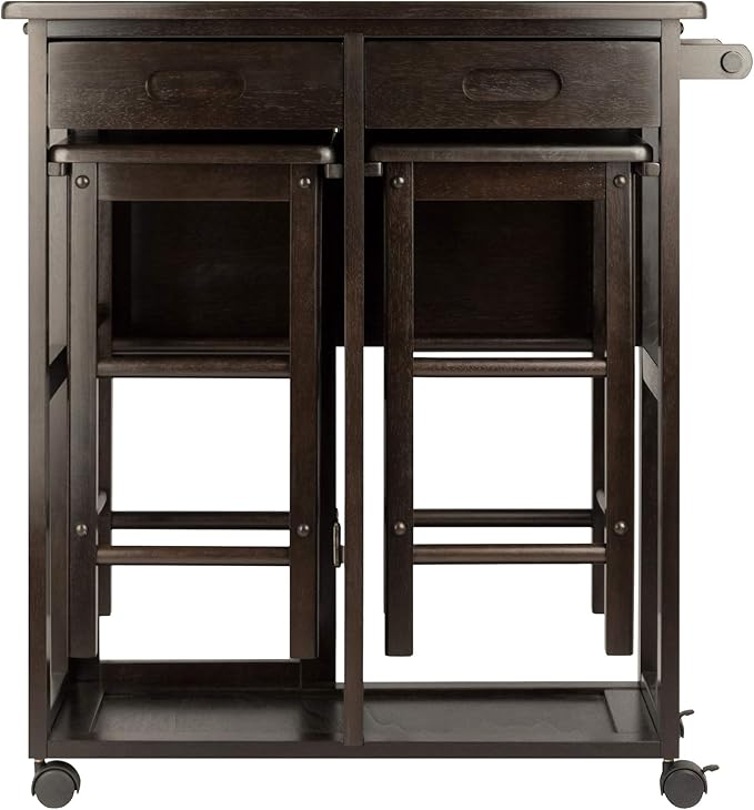 Winsome Suzanne Kitchen Table Set with Stools, 33" in Coffee, Convenient Sturdy Mobile Kitchen & Dining Room Table & Chairs with Storage for Small Spaces, Dorms, Apartments