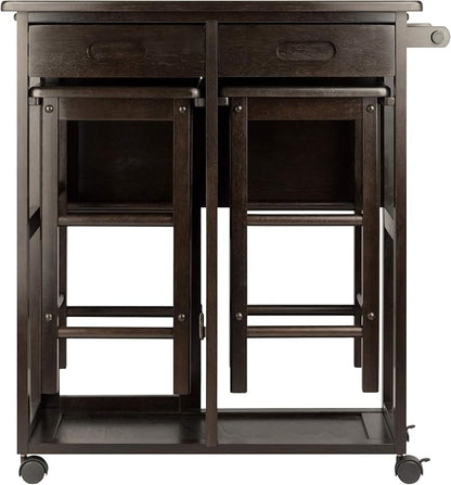 Winsome Suzanne Kitchen Table Set with Stools, 33" in Coffee, Convenient Sturdy Mobile Kitchen & Dining Room Table & Chairs with Storage for Small Spaces, Dorms, Apartments