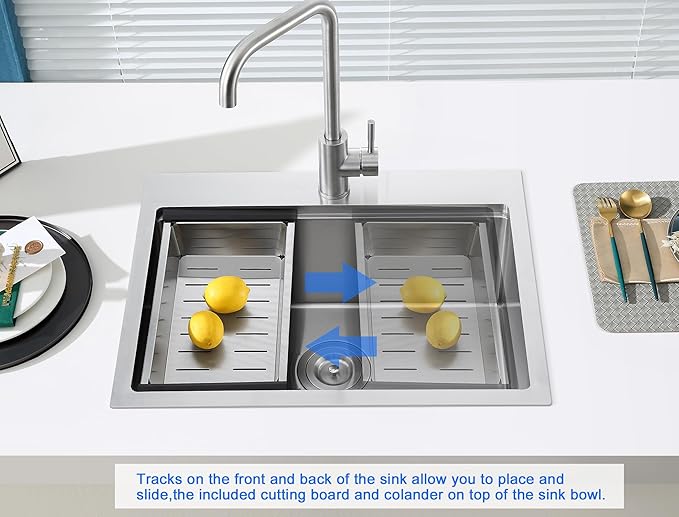 MENATT 23 Inch Kitchen Sink Drop In, 18 Gauge Stainless Steel Topmount Single Faucet Hole Single Bowl Ledge Workstation Kitchen Sink (Brushed)