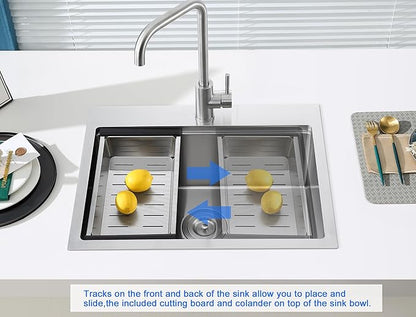 MENATT 23 Inch Kitchen Sink Drop In, 18 Gauge Stainless Steel Topmount Single Faucet Hole Single Bowl Ledge Workstation Kitchen Sink (Brushed)