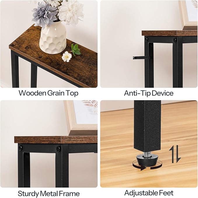 HOOBRO 63" Narrow Console Table with Charging Station, 5.9" Slim Sofa Table Behind Couch, 2 AC Outlets & USB-C Ports, Long Entryway Tables for Small Spaces, Livingroom, Rustic Brown BF165UXG01G1