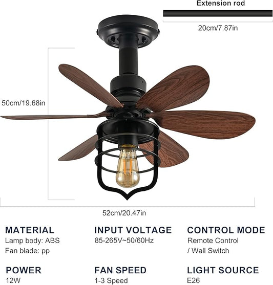 Garwarm 20IN Ceiling Fans with Lights, Socket Fan Light with Remote, Screw in Ceiling Fan in Light Socket Small Ceiling Fan for Garage,Bedroom, Kitchen, Living Room(Bulb not Included)