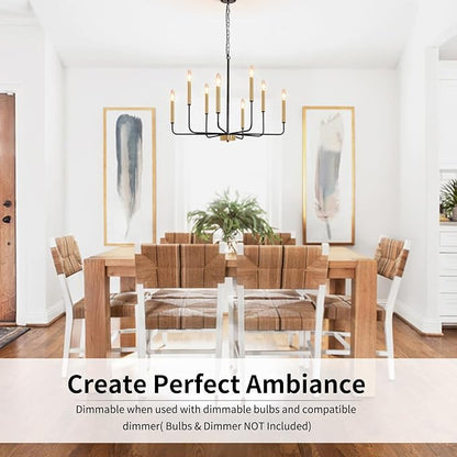 Black and Gold Chandelier: 8-Light 29.5 Inch Candle Style Chandeliers with Candelabra Arms - Modern Farmhouse Dining Room Light Fixture for Foyer Kitchen Island - E12 Base