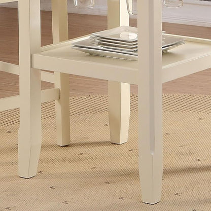 Round Drop Leaf Counter Height Table with Stemware Storage - Cream, 2 Shelves - for Kitchen Islands, Dining Rooms, Small Spaces(Only Include One Table)
