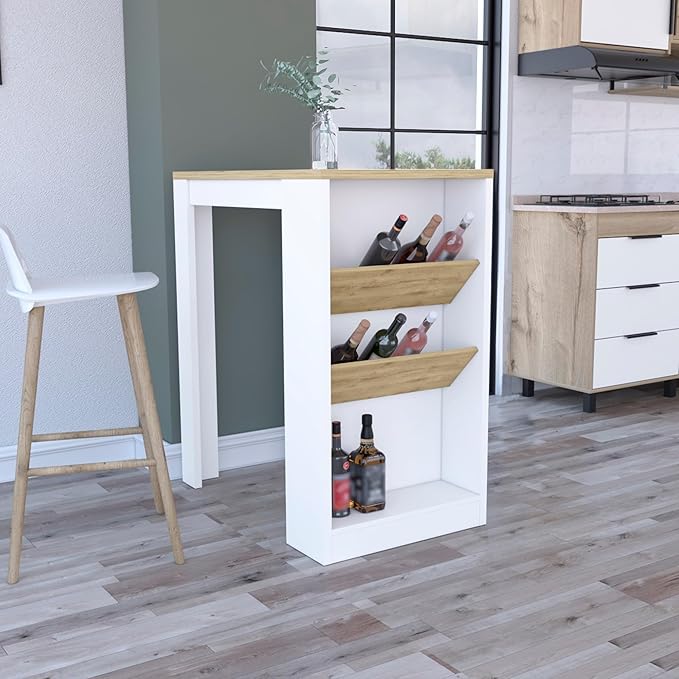 Kitchen Island 41" H with 2 Bottle Organizers and Shelves Elegant Style Side Table for Wine Collection Practical