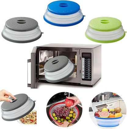 Microwave Splatter Cover Vented for Food, Splatter Guard & Colander Kitchen Gadget for Fruit Vegetables Microwave Plate Cover with Hook Hole,Dishwasher-Safe,BPA-Free Silicone & Plastic (2 Pack)