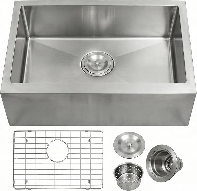 MILOSEN RV Farmhouse Kitchen Sink Undermount 23×16×7 Inch, T304 Stainless Steel Farm Apron Front Sink, Single Bowl Camper Sinks for Outdoor RV Kitchen, Small Deep Farm Sinks for Trailer Camper Van