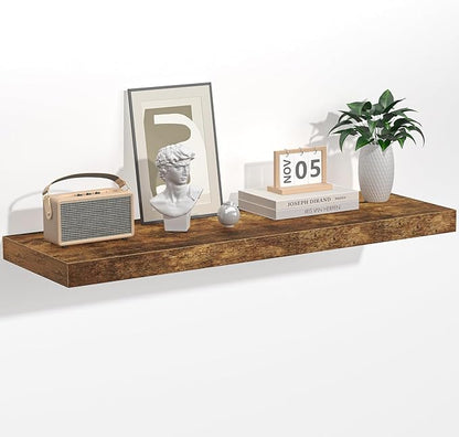 Floating Shelves - 10.3 Inch Deep Wall Shelf for Decor & Storage - Wall Mounted Display Shelving with Invisible Heavy-Duty Metal Bracket - 36" W x 10.3" D x 1.8" H - Set of 1 - Rustic Brown