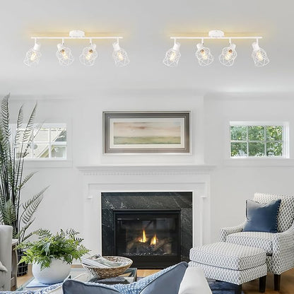 WILON Track Lighting Fixtures, Flush Mount Ceiling Spot Lights Modern Dining Room 4 Light Fixture 4 Way Track Light White Kitchen Rotatable Spotlight for Entryway Living Room