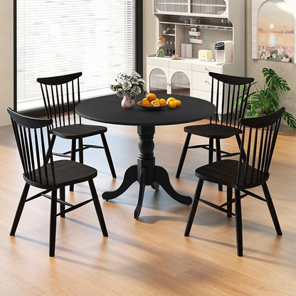 Giantex 39-Inches Round Dining Table for 4 - Rubber Wood Kitchen Table with Legs, 220 Lbs Capacity, Dinette Desk for Dining Room, Living Room, Restaurant (Black)