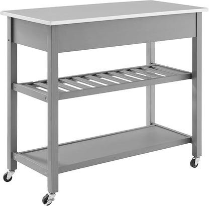 Crosley Furniture Chloe Stainless Steel Top Rolling Kitchen Island Storage Cart, Microwave Stand, Wine Rack, Gray