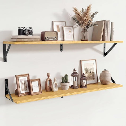 Axeman 36 Inch Floating Shelves | 8 Inch Deep Oak Wall Shelves Set of 2 | 36''W x 8''D Rustic Oak Shelves for Bathroom Living Room Bedroom Kitchen