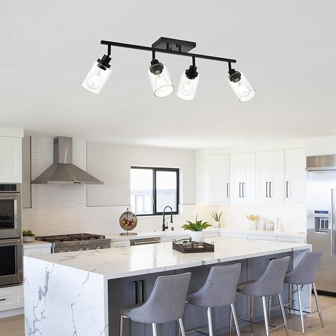 MELUCEE 4 Light Track Lighting Kit 28.7 Inch Bathroom Light Fixtures Matte Black Ceiling Spotlight Fixture for Hallway Foyer Bath Storage, Clear Glass Shade