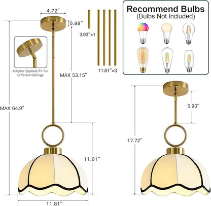 11.81” Modern Boho Pendant Light Vintage Farmhouse White Fabric Pendant Light Fixtures Adjustable Rod Hand Woven Pendant Lights for Kitchen Island, Dining Room, Bedroom, Hallway, Entryway