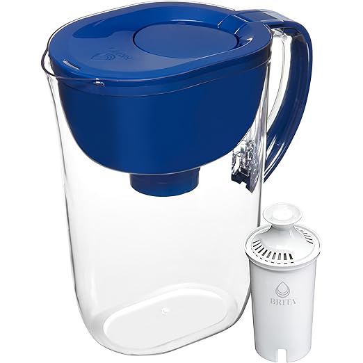 Brita Large 10-Cup Water Filter Pitcher, WQA NSF/ANSI Certified, Removes Chlorine Taste & Odor, Reduces Zinc, Copper & Mercury, 1 Standard Filter, Lasts 2 Months, Blue