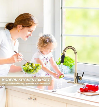 Kitchen Faucet with Pull Down Sprayer, Brushed Gold High Arc Stainless Steel Single Handle Kitchen Sink Faucet, 3 Spray Modes Metal Head, 1 Hole or 3 Hole Installation for Farmhouse