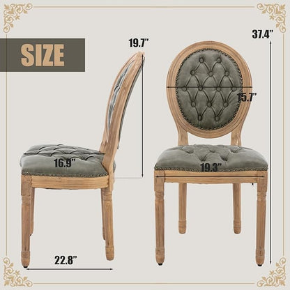 SoarFlash French Dining Chairs Set of 4, Vantage Dining Chair with Round Back, Farmhouse Country PU Leather Dining Chair for Kitchen,Bedroom,Green