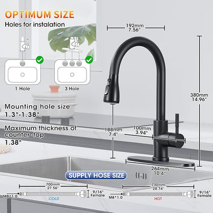 Matte Black Kitchen Faucets with Cartridge Replacement, High Arc Single Handle Stainless Steel Kitchen Sink Faucet for 1 or 3 Hole, Ideal for Farmhouse RV Laundry Bar Camper & Commercial