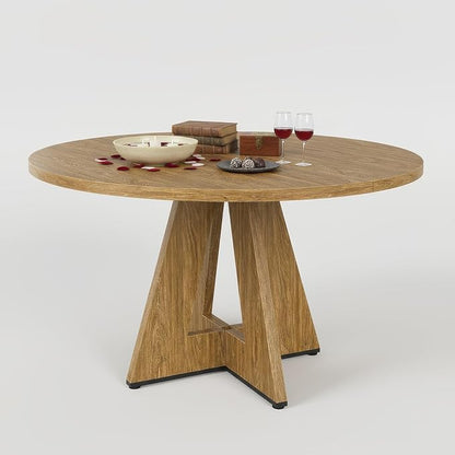 Farini 47" Round Dining Table for 4-6,Modern Kitchen Room Table with Wood Top & Sturdy Metal Base,Large Round Dinner Table for Dining Room,Walnut