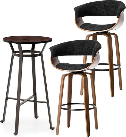 Glitzhome Bar Table and Chairs, Gray Fabric Adjustable Swivel Bar Stools Set of 2, Square Black Cocktail Pub Table for Kitchen Island Bistro Office Living Room Dining Room Small Space Restaurant