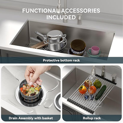 Lordear 36 inch Undermount Kitchen Sink 16 Gauge Large Stainless Steel Single Bowl Under Counter Kitchen Sinks Deep Basin 36x19x10 Inch Handmade