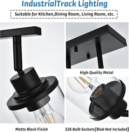 4 Lights Ceiling Light Fixtures with Flexibly Rotatable Light Head Black Bathroom Lights Modern Complete Track Lighting Kits with Clear Glass Shade, E26 Base