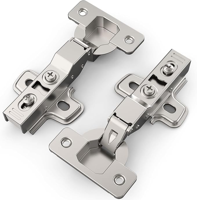 Chibery 20 Pack Half Overlay Soft Close Concealed Frameless Cabinet Hinges, Satin Nickel, 105°, Stop at Will 45-105 Degree, Self Closing, 3D Adjustment, Clip On, Stainless Steel for Cupboard Kitchen