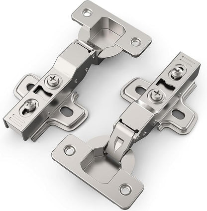 Chibery 20 Pack Half Overlay Soft Close Concealed Frameless Cabinet Hinges, Satin Nickel, 105°, Stop at Will 45-105 Degree, Self Closing, 3D Adjustment, Clip On, Stainless Steel for Cupboard Kitchen