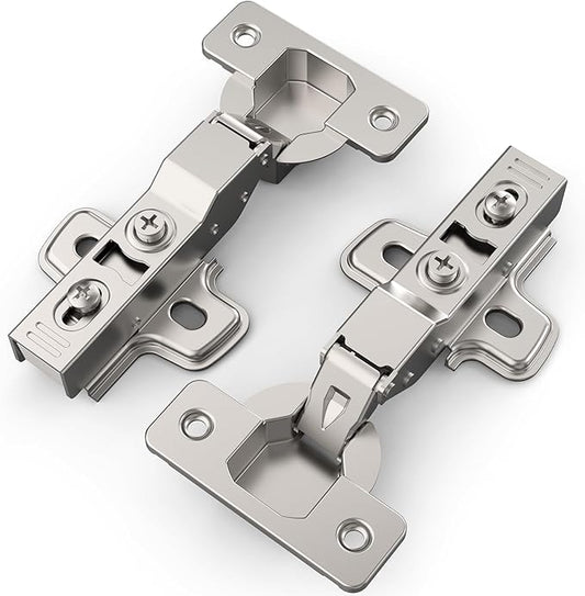 Chibery 20 Pack Half Overlay Soft Close Concealed Frameless Cabinet Hinges, Satin Nickel, 105°, Stop at Will 45-105 Degree, Self Closing, 3D Adjustment, Clip On, Stainless Steel for Cupboard Kitchen