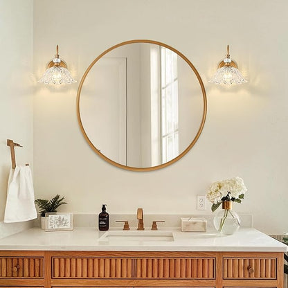 1 Piece Vintage Wall Sconce with Floral Clear Glass Shade, Matte Deep Brass Finish Wall Mount Lighting for Bathroom,Vintage Bathroom Vanity Light Fixture