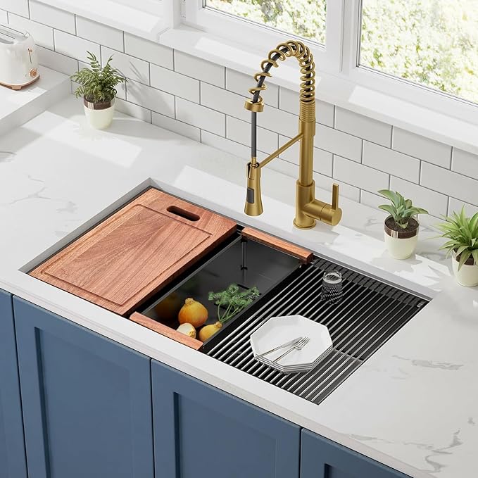 30 inch Gunmetal Black Stainless Steel Undermount Kitchen Sink - CELAENO 30x19 Handmade 16 Gauge Single Bowl Workstation Sink, 10 Inch Deep Modern Kitchen Sink is equipped with various accessories