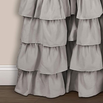 Lush Decor Allison Ruffle Light Filtering Window Curtain Panels Pair 40" W x 95" L Light Gray - Coquette Curtains for Bedroom - Ruffle Curtains Kids