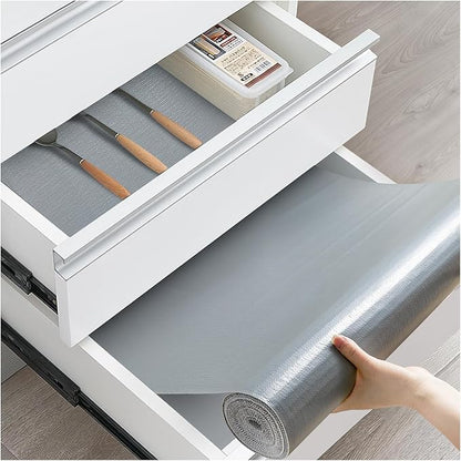 Drawer and Shelf Liner, Non-Slip Kitchen Cabinet Liners Non-Adhesive Thick Strong Grip Waterproof Washable Mats Protect Dresser Shelves Cupboard Bathroom Cabinets, Pure Gray, 12 in X 30 FT