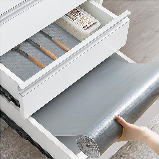 Drawer and Shelf Liner, Non-Slip Kitchen Cabinet Liners Non-Adhesive Thick Strong Grip Waterproof Washable Mats Protect Dresser Shelves Cupboard Bathroom Cabinets, Pure Gray, 12 in X 30 FT
