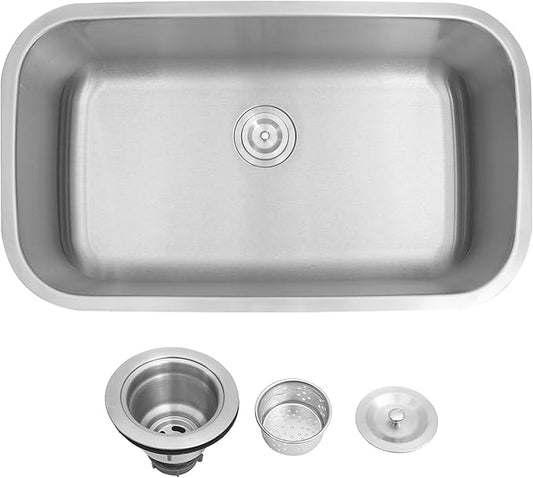 Undermount Kitchen Sink - 32 x18 x 9 Inch Stainless Steel Single Bowl Kitchen Sink, Large and Deep Round Corner Undermount Sink with Drain Assembly